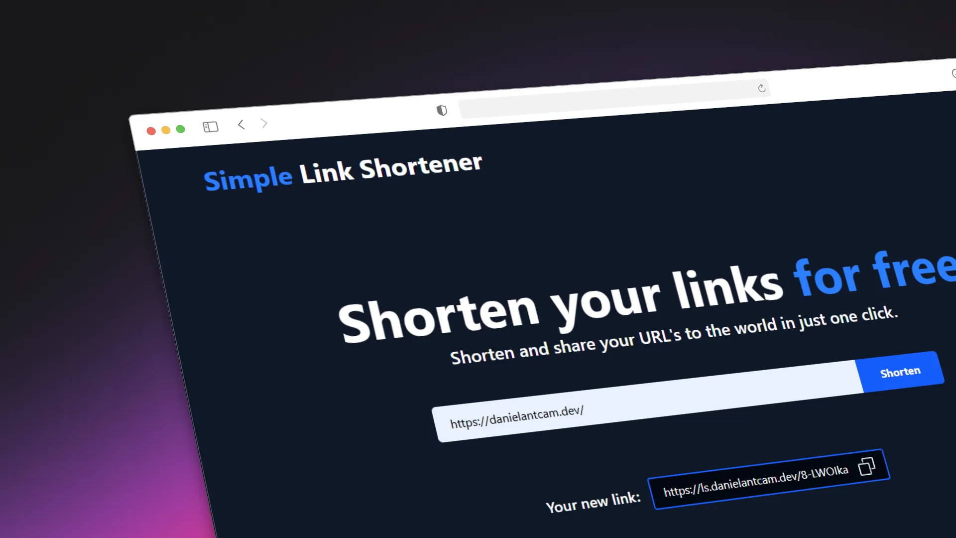 An image displaying the proyect: "Simple link shortener"